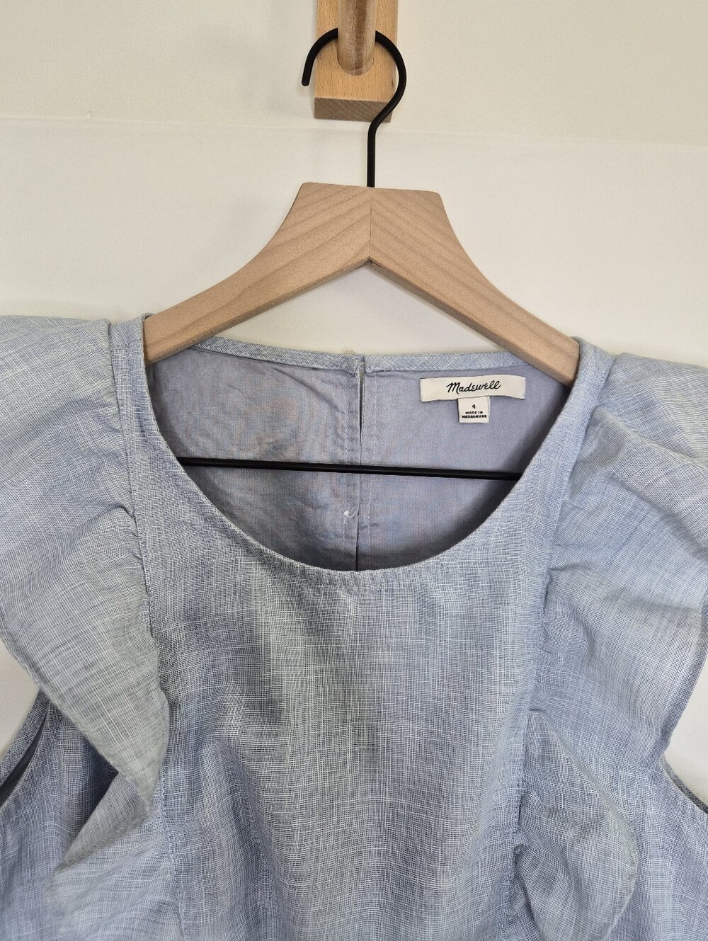 Madewell Belleflower Ruffle Dress Light Blue Cotton Size 4 - Picture 6 of 12